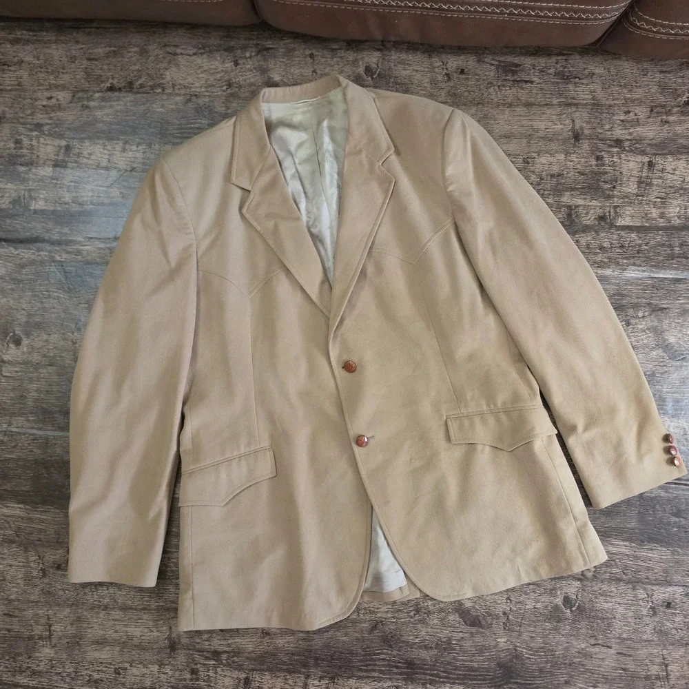 CIRCLE S Western Blazer Mens 48L Tan Ranch Sport Coat Gold Needle USA Made